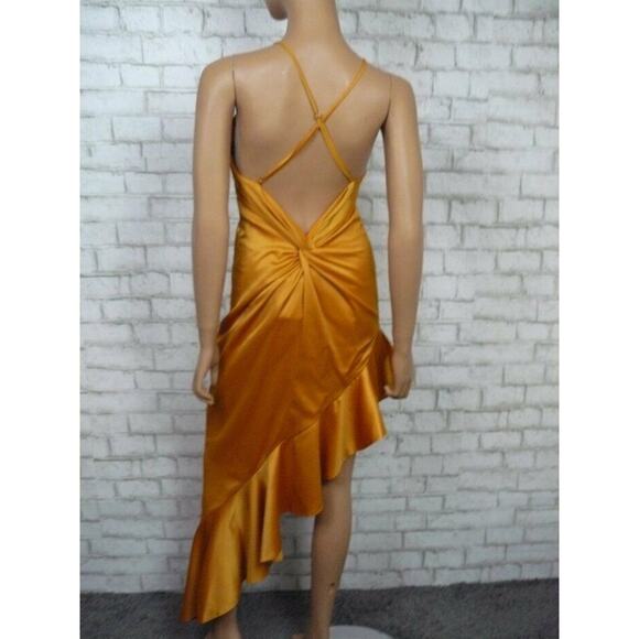 $198 NBD Sunset Golden Yellow That Love Satin Asymmetric Ruffle Gown XS NWT - Picture 10 of 11